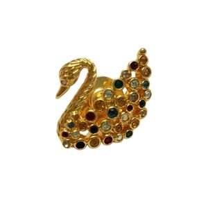 Vtg Swarovski Swan Pin Brooch Multicolor Crystals Goldtone 1"